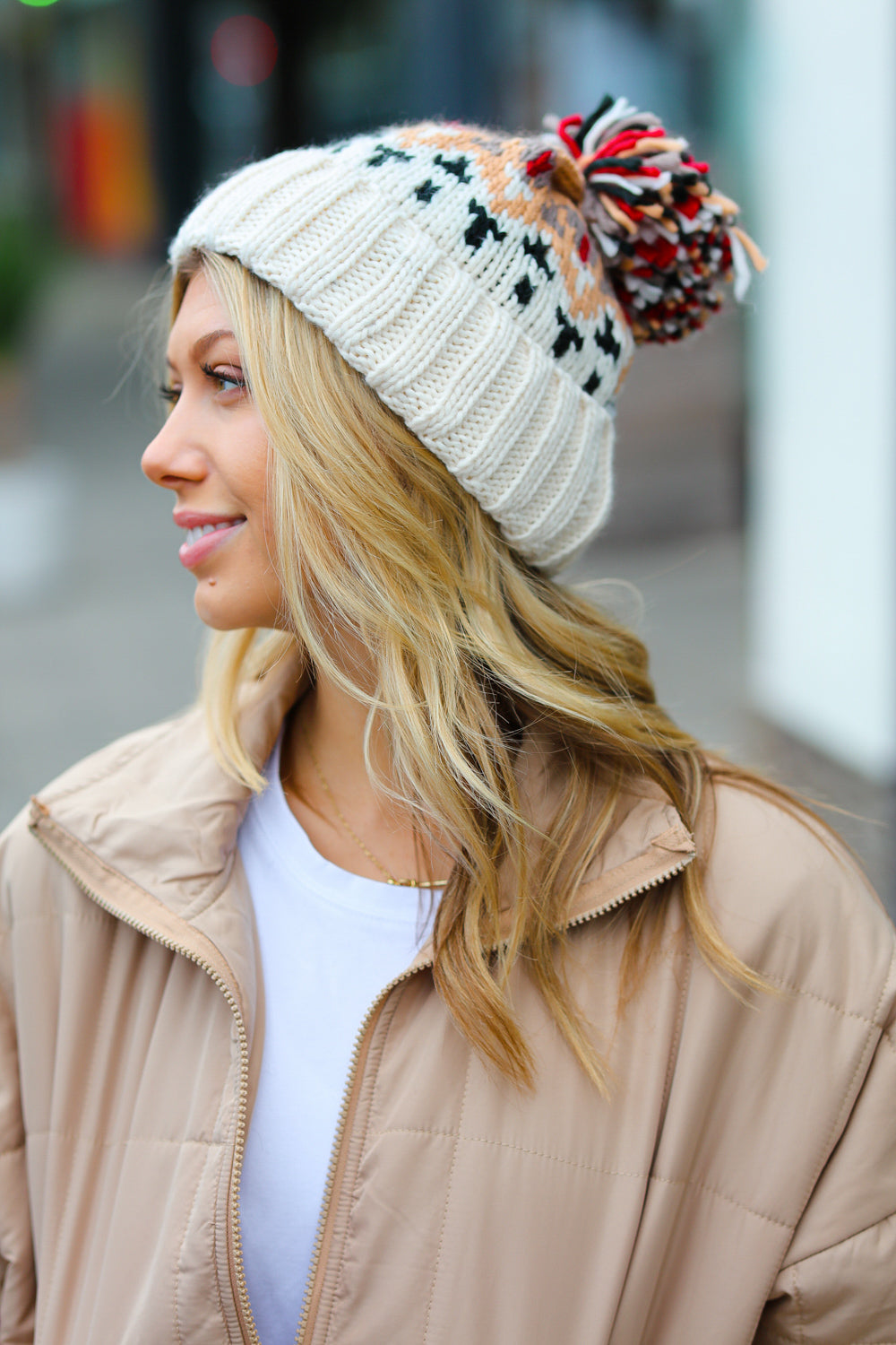 Comfy Cute Cable Knit Pom-Pom Beanie • Cream