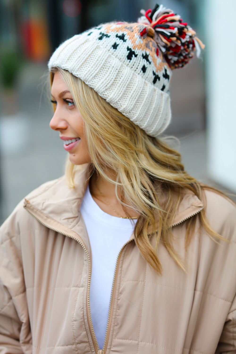 Comfy Cute Cable Knit Pom-Pom Beanie • Cream