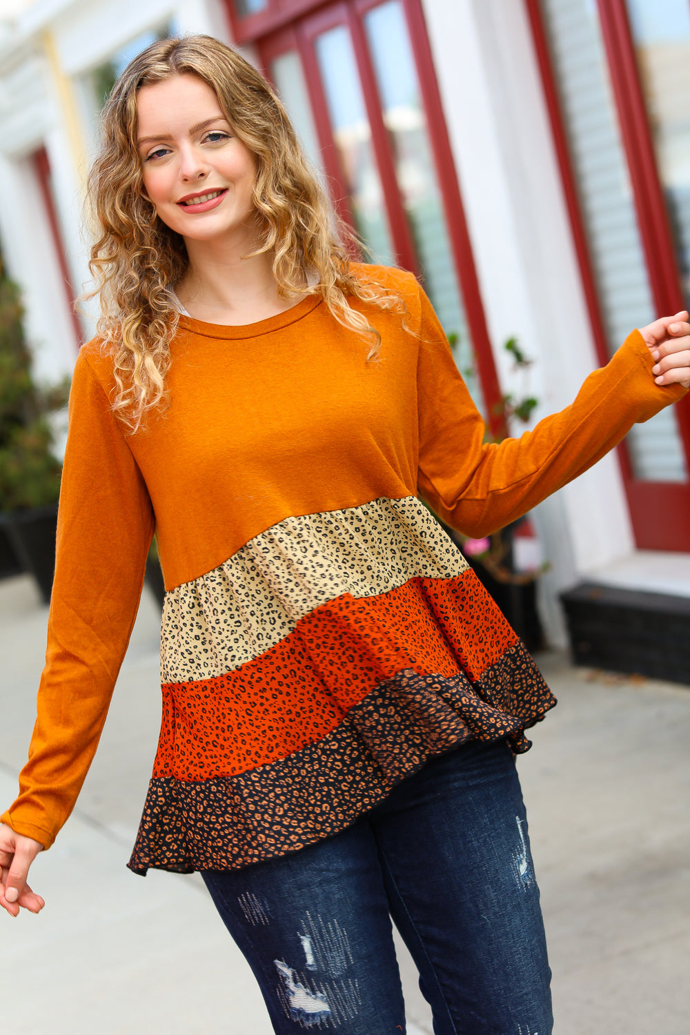Give You Joy Leopard Print Tiered Babydoll Top