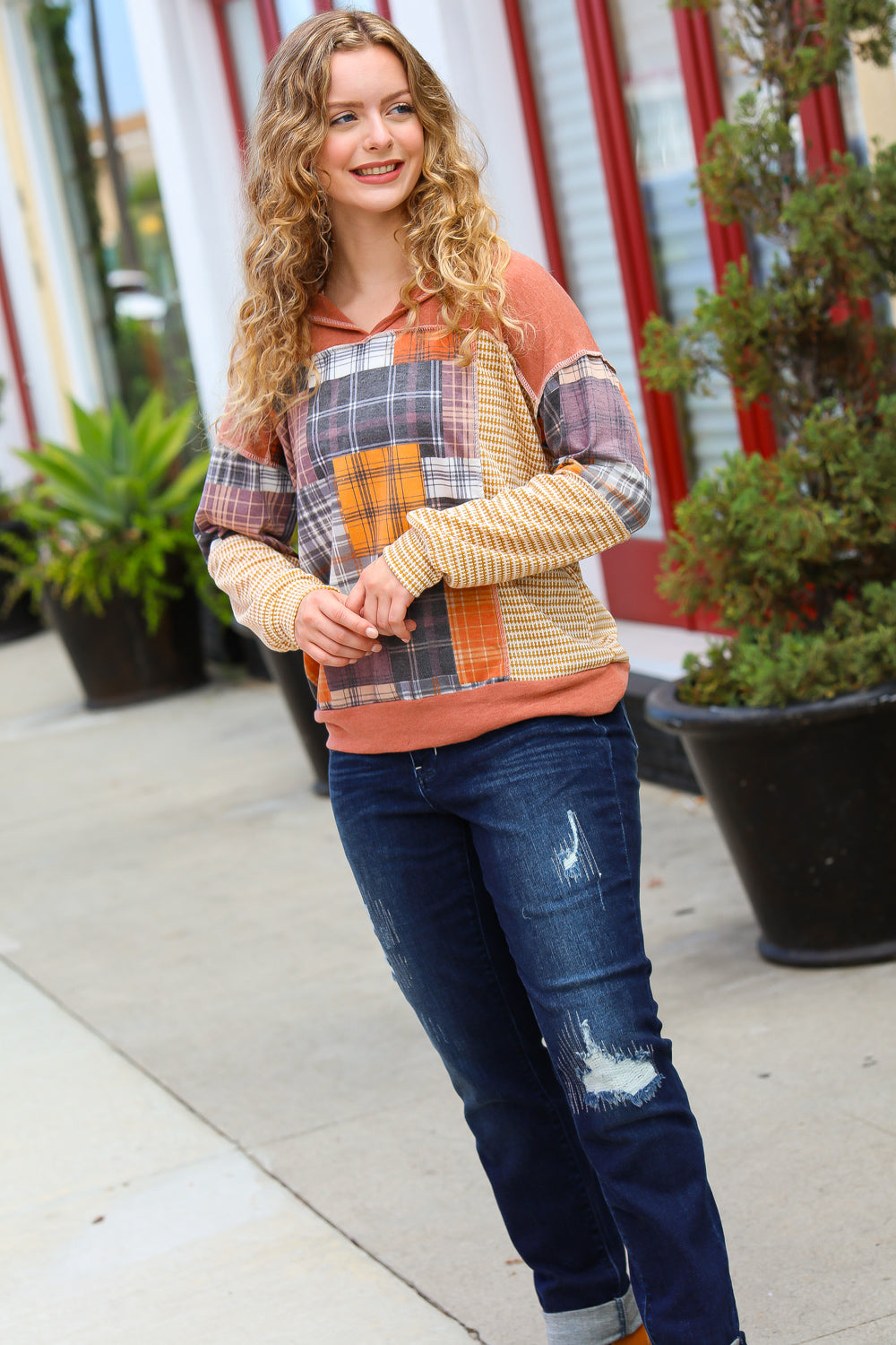 What I Like Plaid V Neck Top