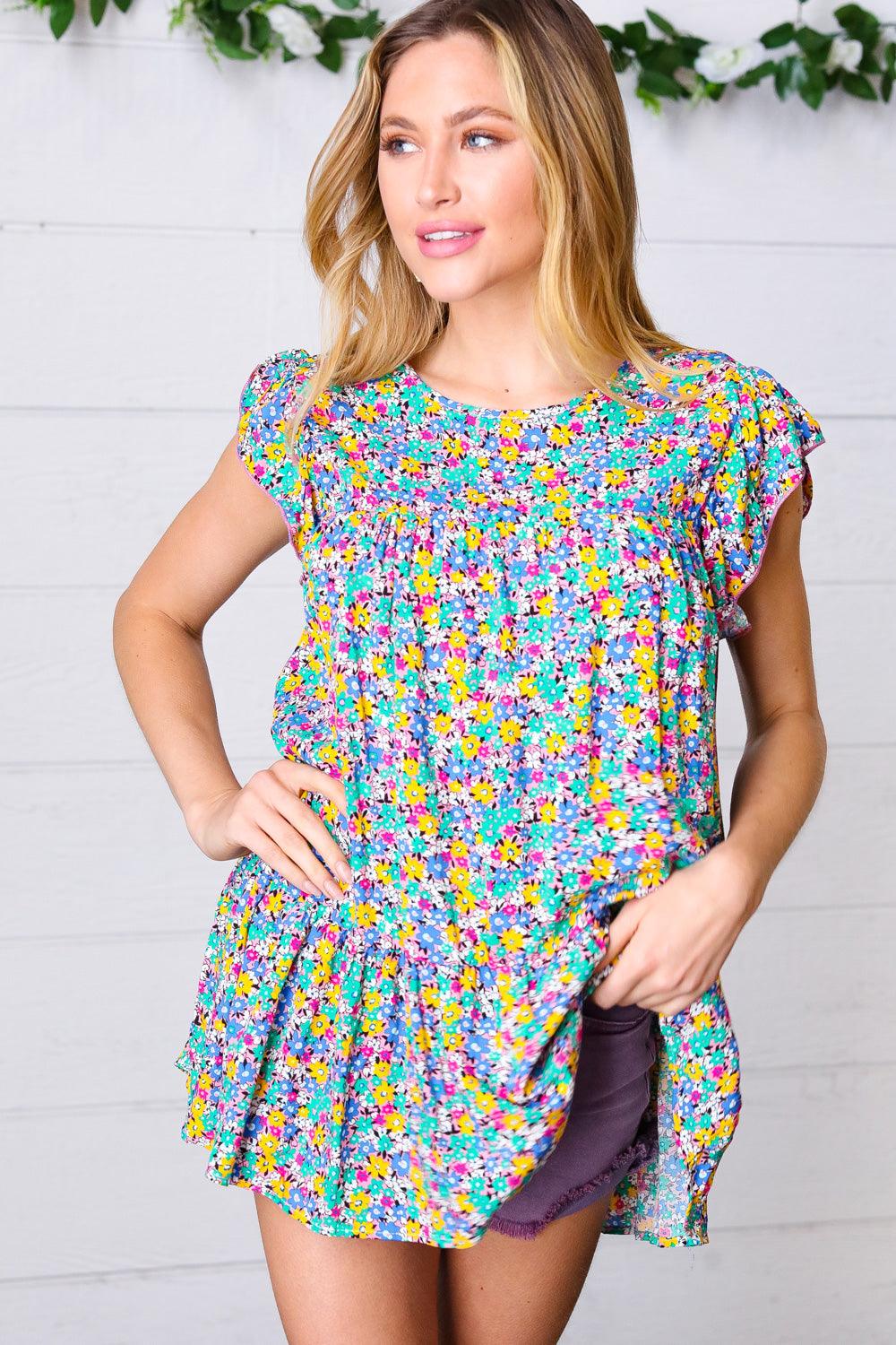 Essentially The Best Floral Print Ruffle Tiered Top