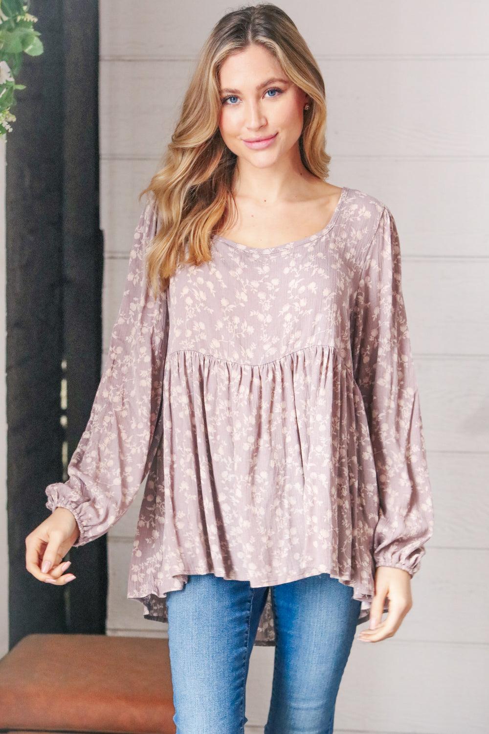 La La Crinkle Floral Lace-Up Woven Bubble Sleeve Top - Atomic Wildflower