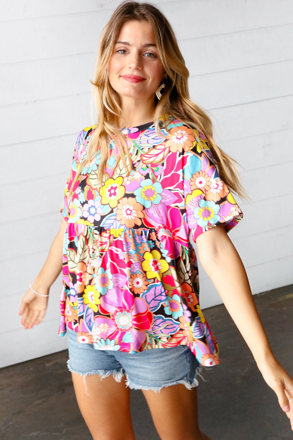 Retro Blossom Floral Babydoll Top