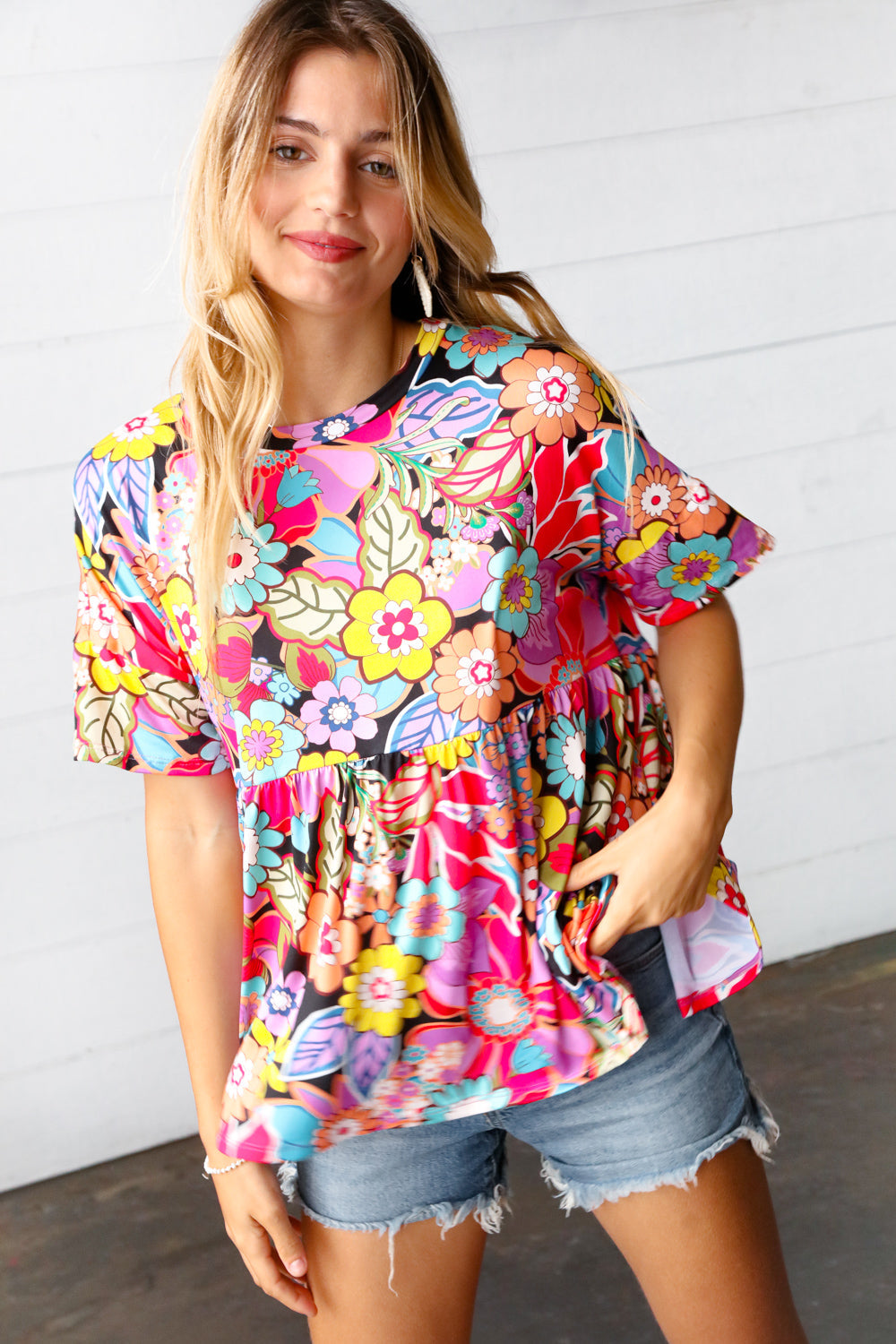 Retro Blossom Floral Babydoll Top