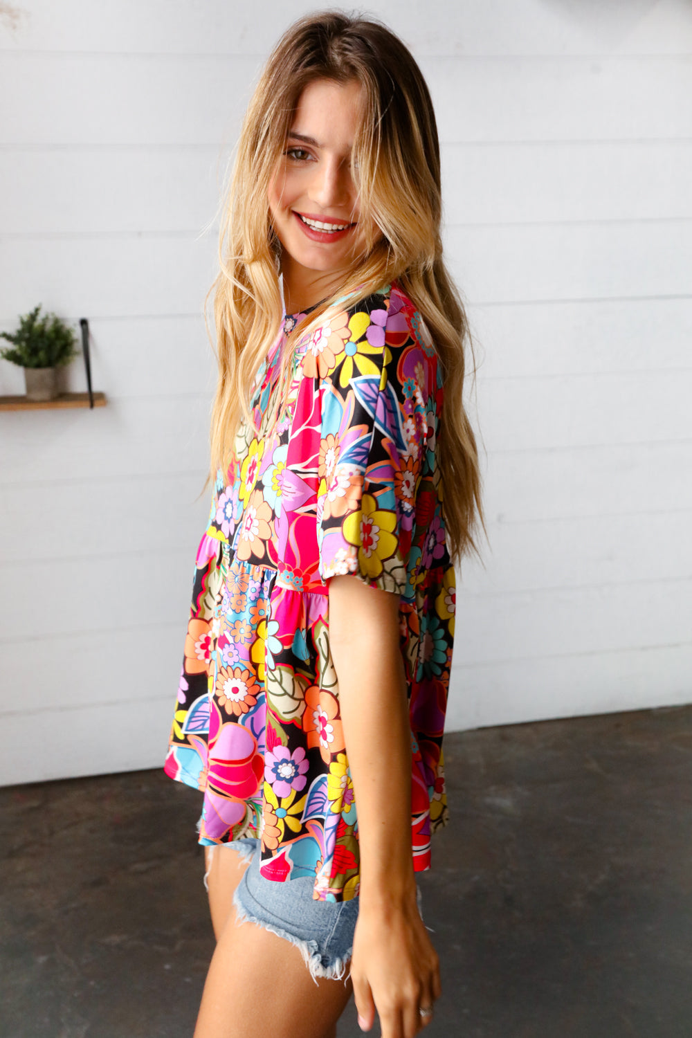 Retro Blossom Floral Babydoll Top