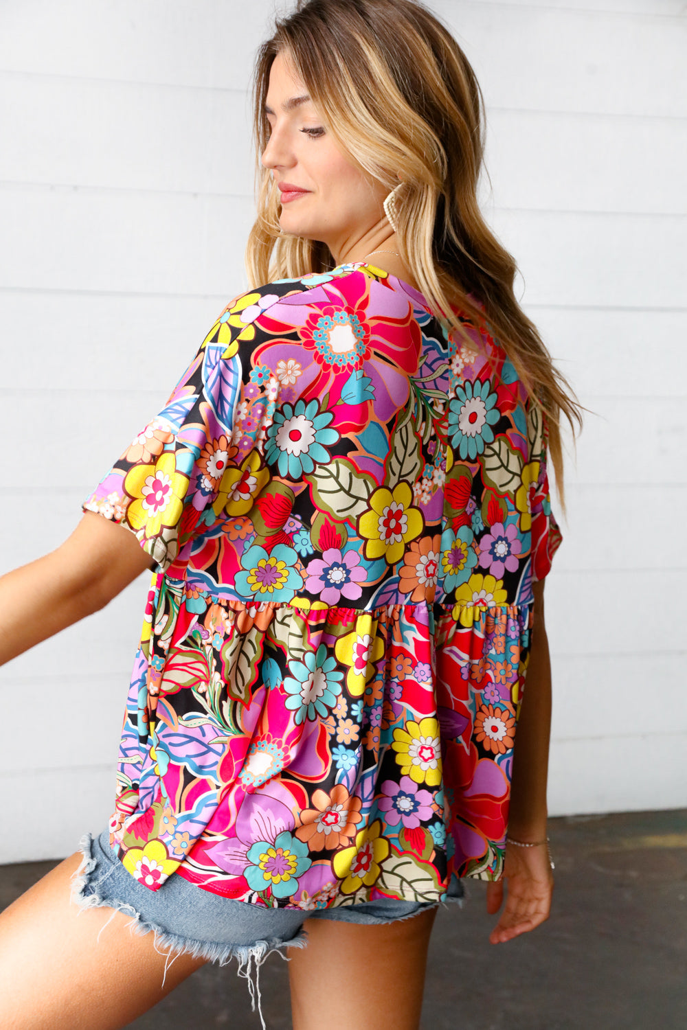 Retro Blossom Floral Babydoll Top