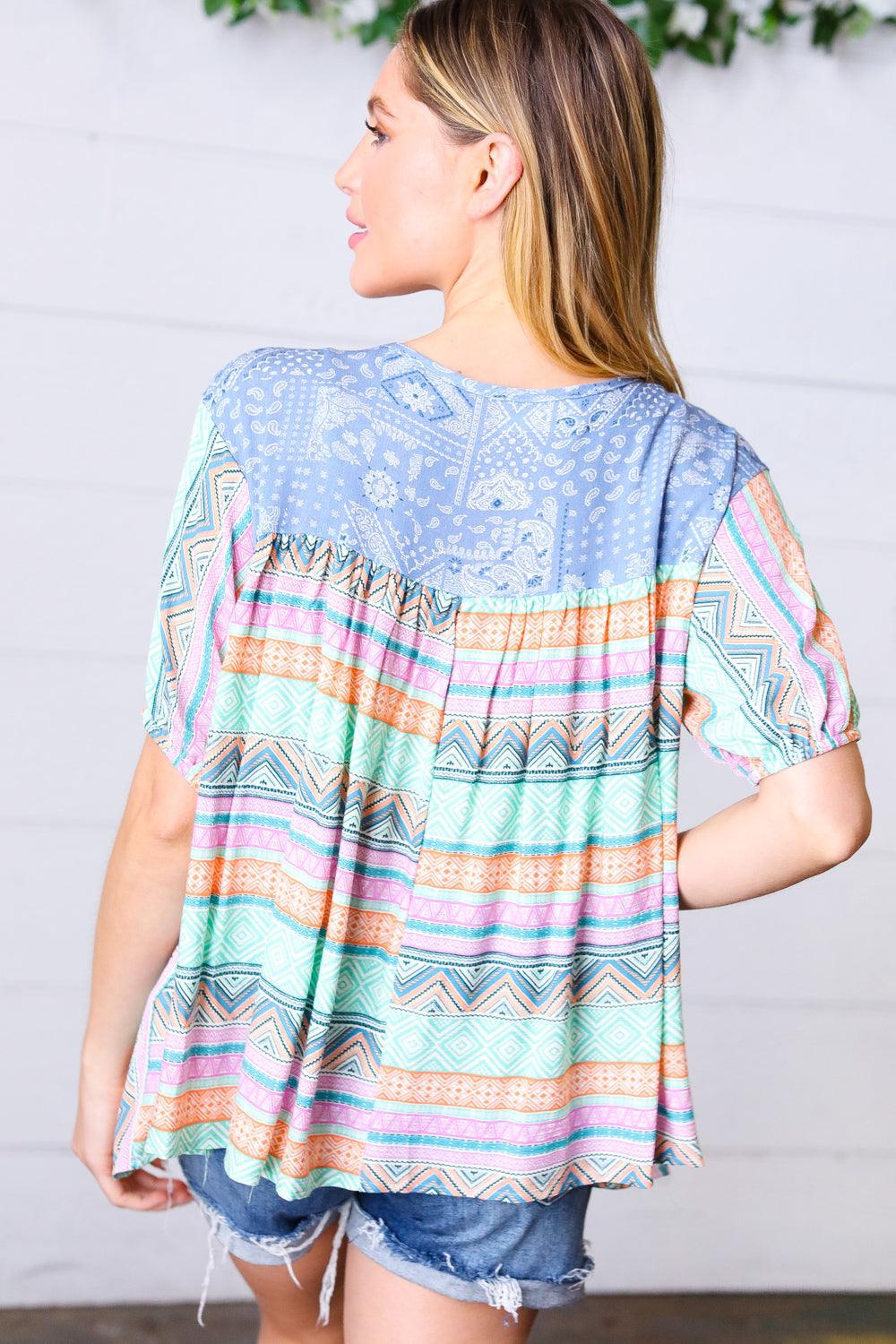 Never Better Boho Print V Neck Top
