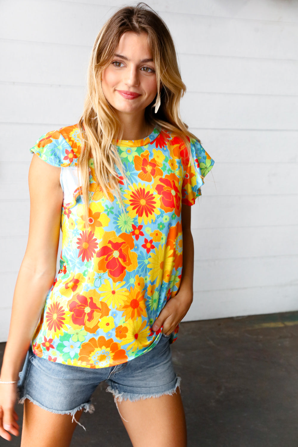Perfect Day Floral Flutter Sleeve Top