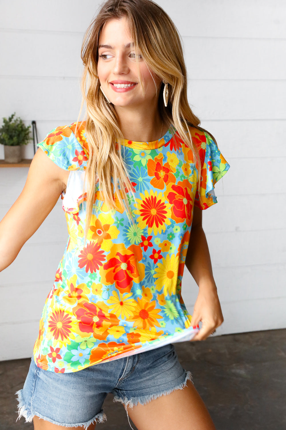 Perfect Day Floral Flutter Sleeve Top