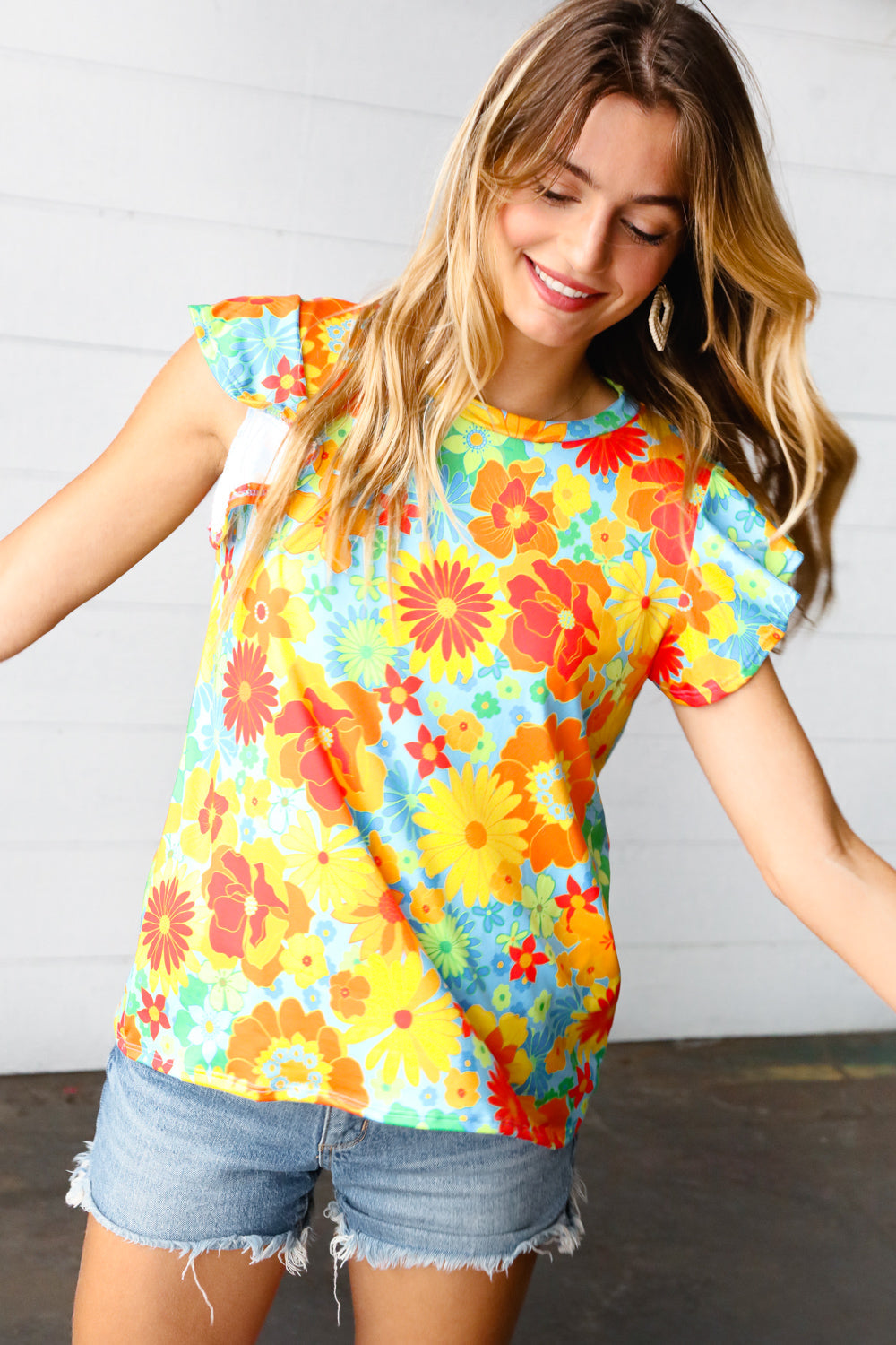 Perfect Day Floral Flutter Sleeve Top