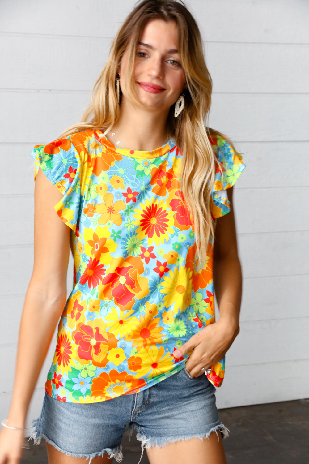 Perfect Day Floral Flutter Sleeve Top