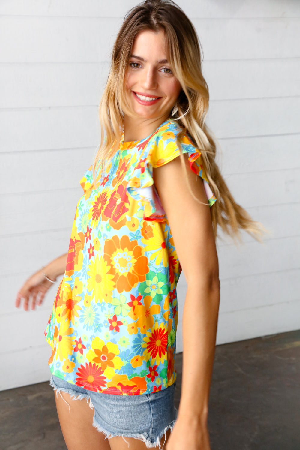 Perfect Day Floral Flutter Sleeve Top