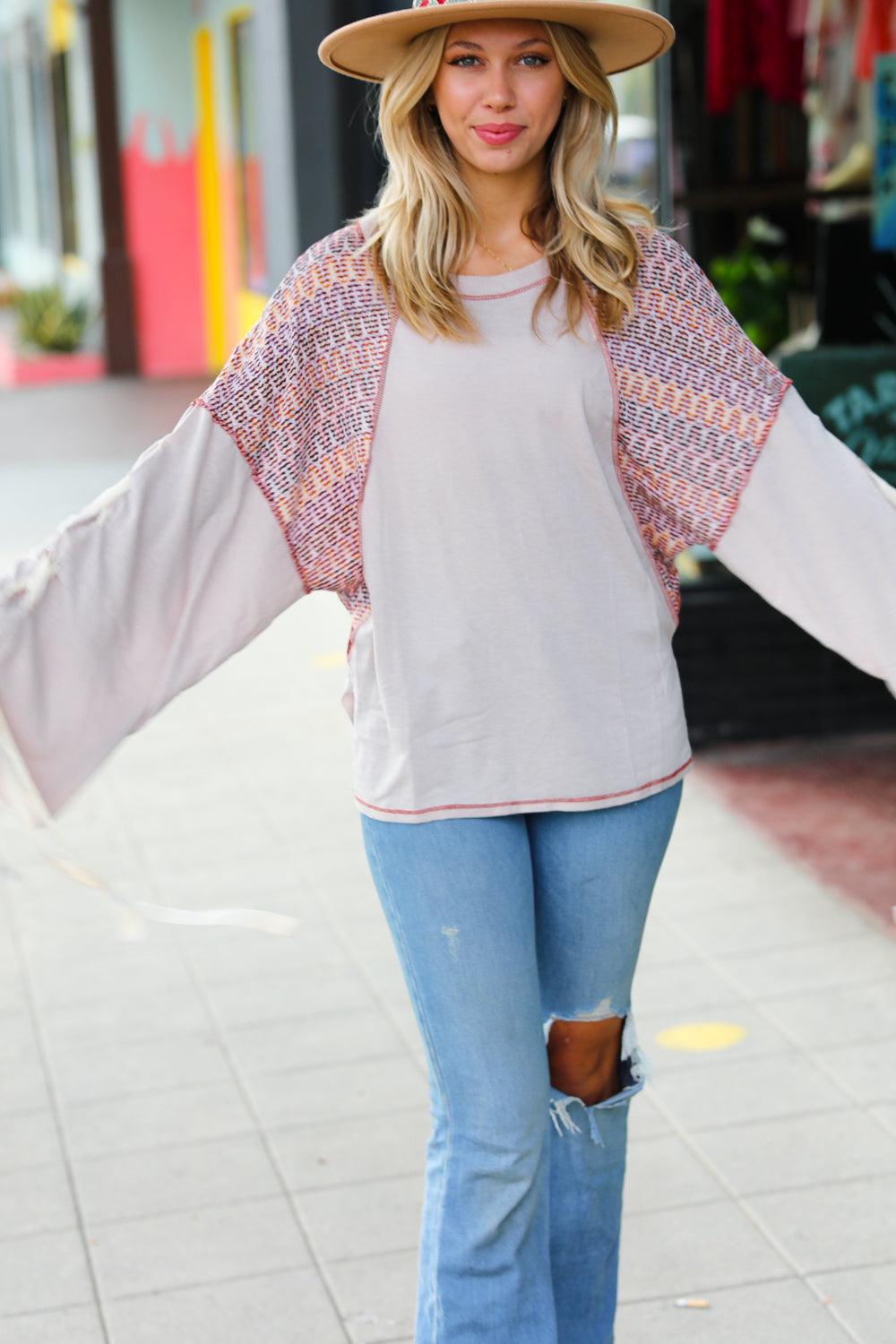 Lifestyle Raglan Lace-Up Bell Sleeve Top