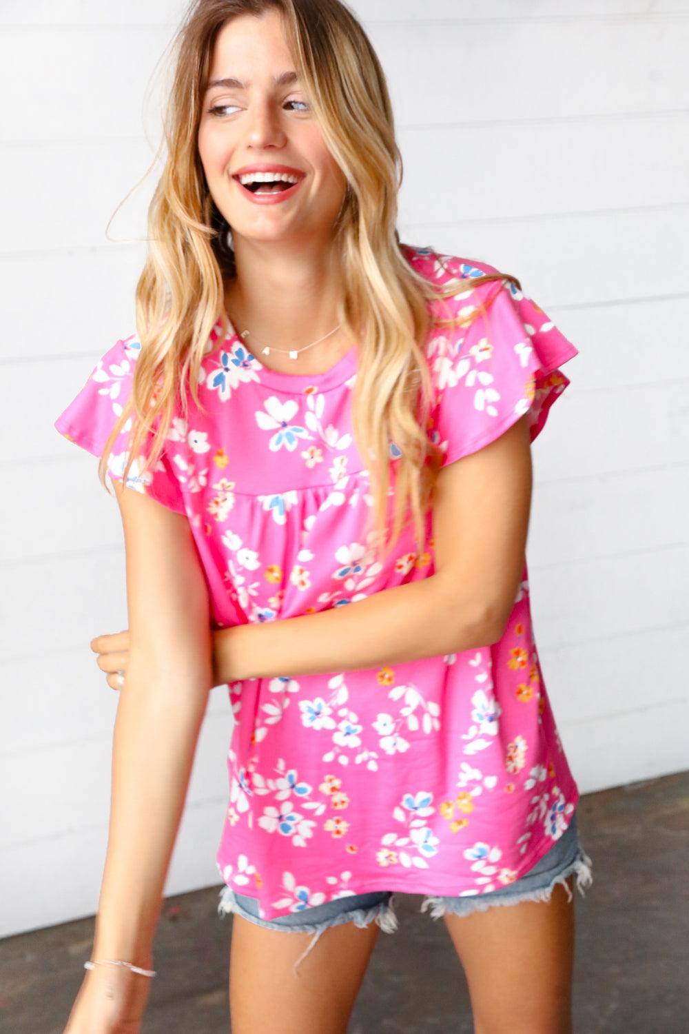May Flowers Ruffle Sleeve Top - Atomic Wildflower