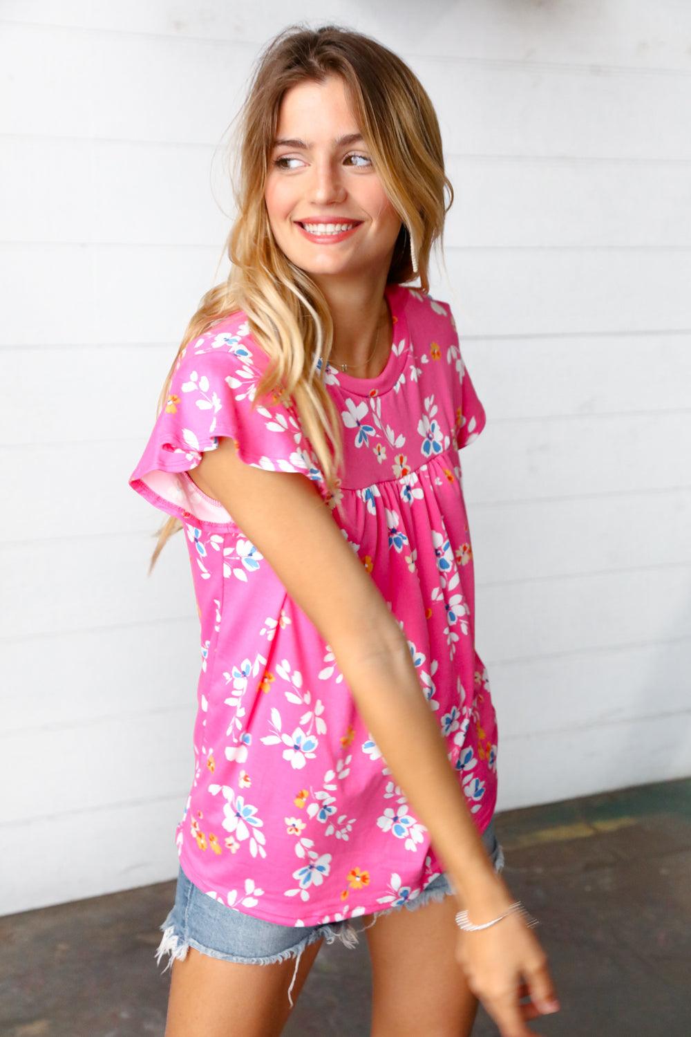 May Flowers Ruffle Sleeve Top - Atomic Wildflower