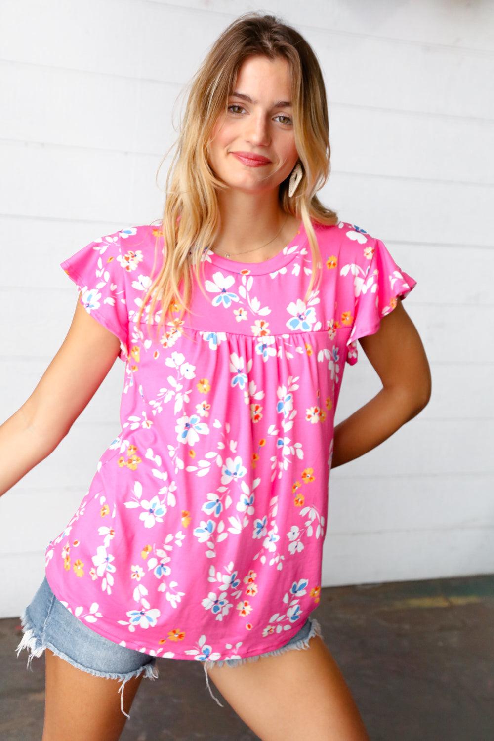 May Flowers Ruffle Sleeve Top - Atomic Wildflower