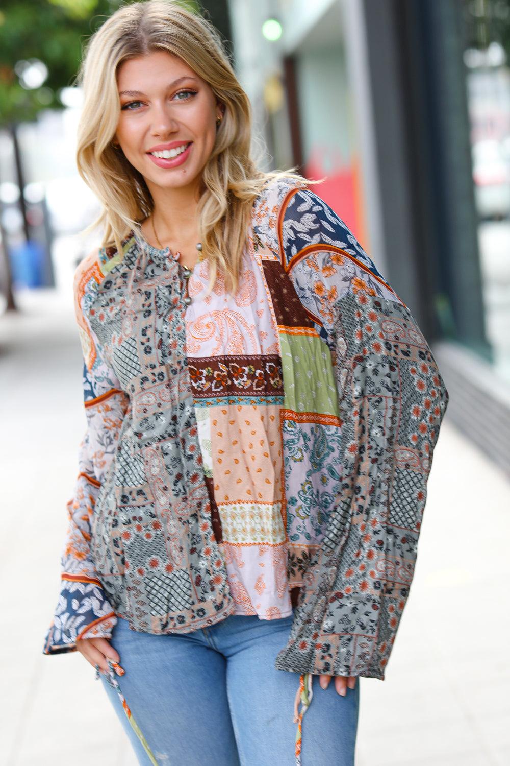 Luna Paisley Patchwork Button Down Top - Atomic Wildflower