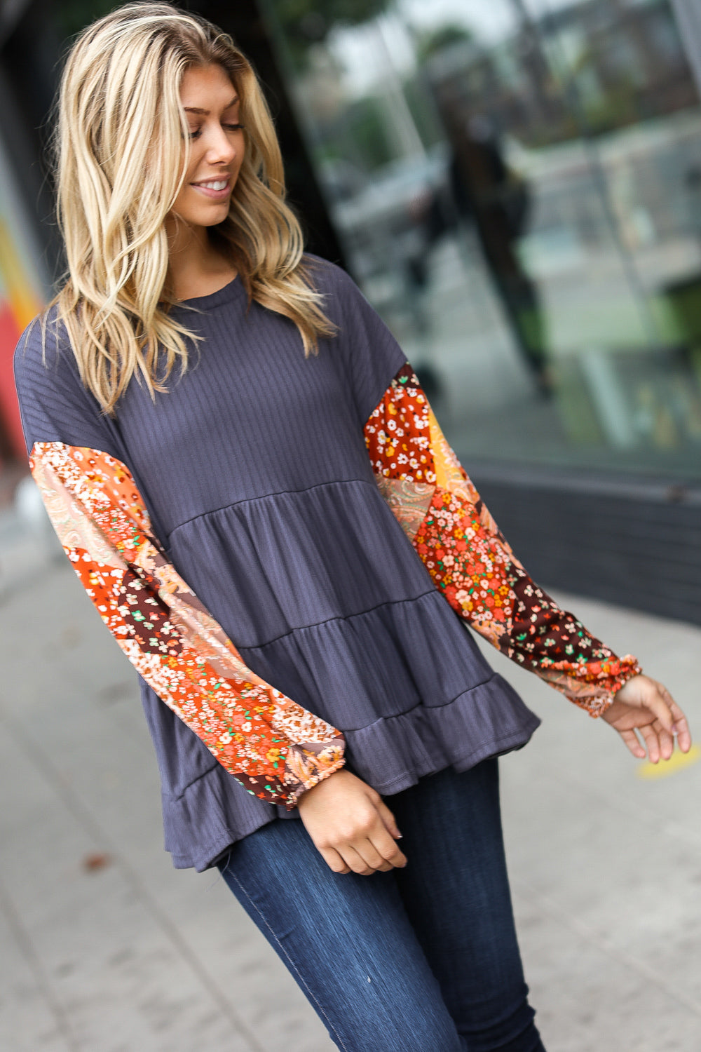 Feeling Your Best Floral Patchwork Tiered Babydoll Top