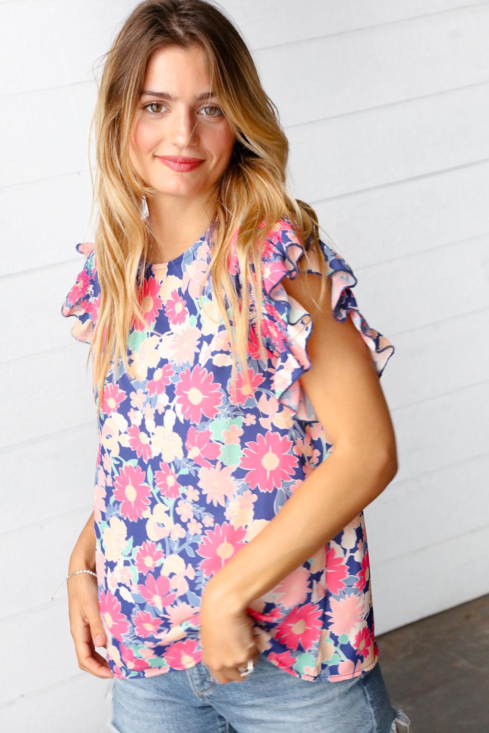 If You Only Knew Ruffle Sleeve Top - Atomic Wildflower