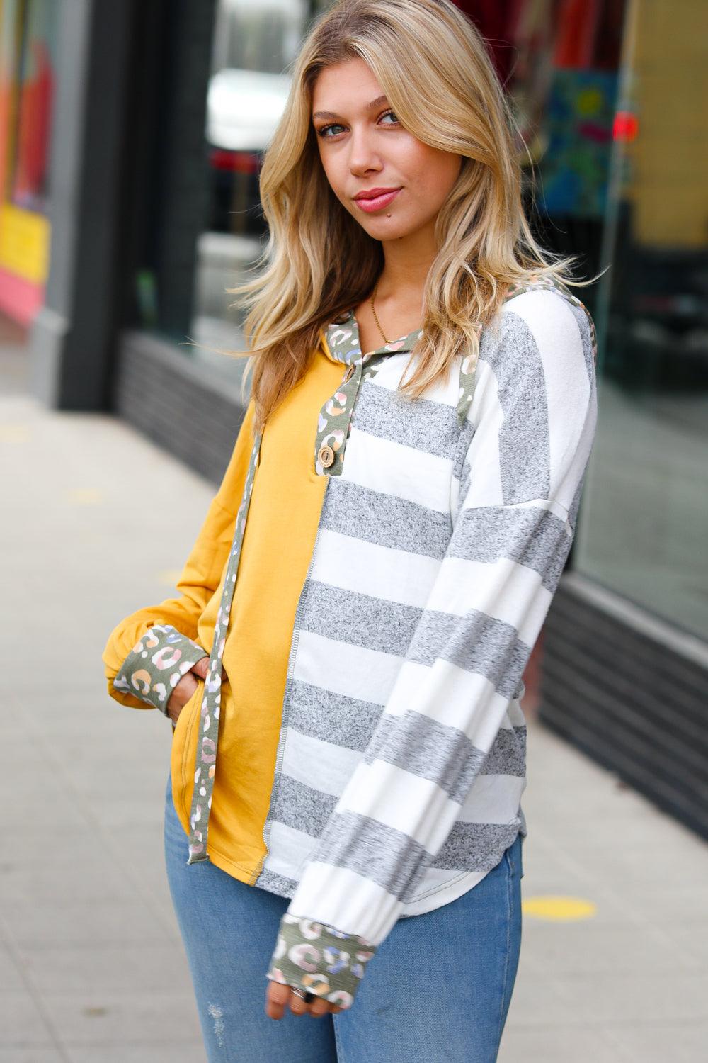 I Wonder Banded Button Down Hoodie - Atomic Wildflower