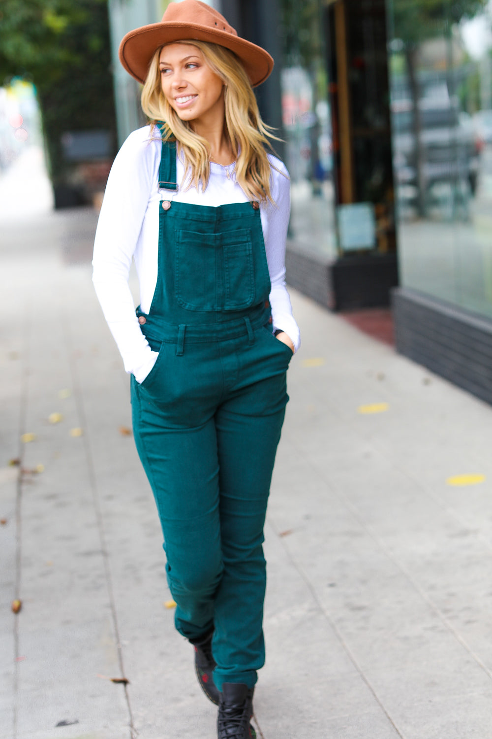 Feeling The Love High Waist Denim Double Cuff Overalls • Teal