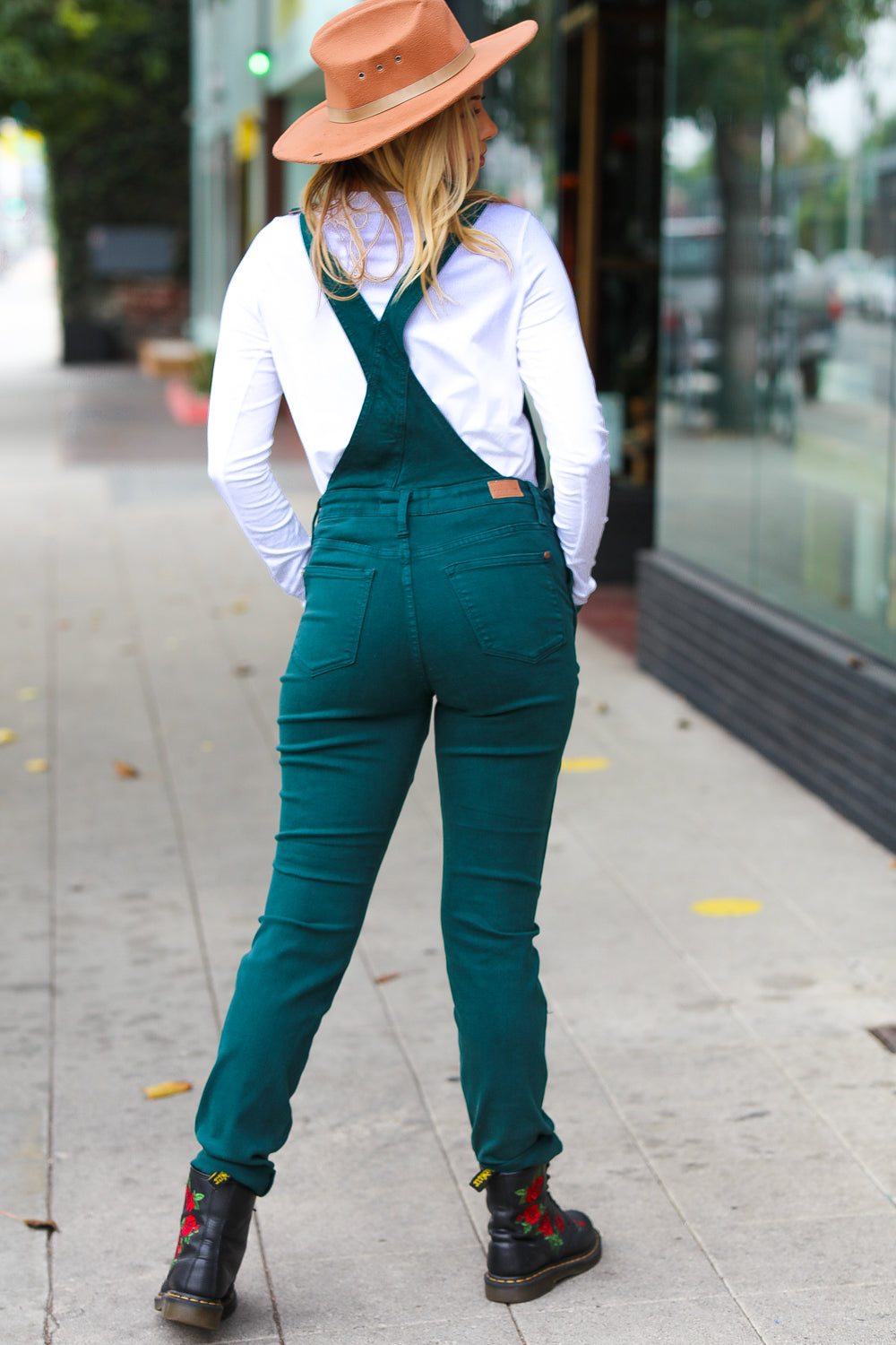 Feeling The Love High Waist Denim Double Cuff Overalls • Teal