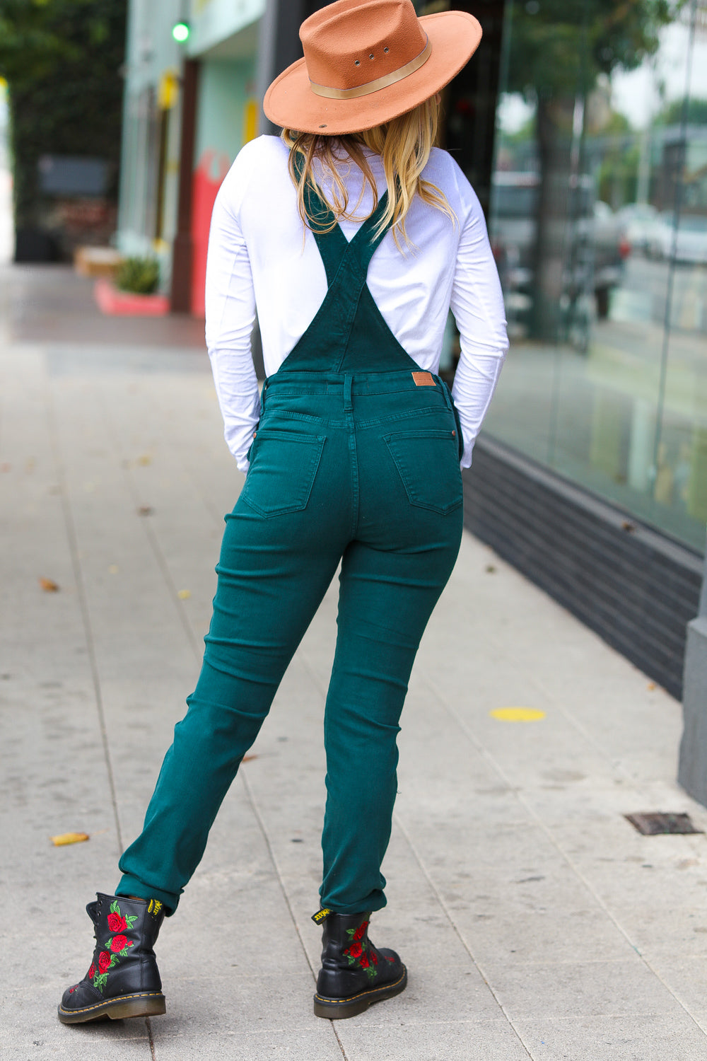 Feeling The Love High Waist Denim Double Cuff Overalls • Teal