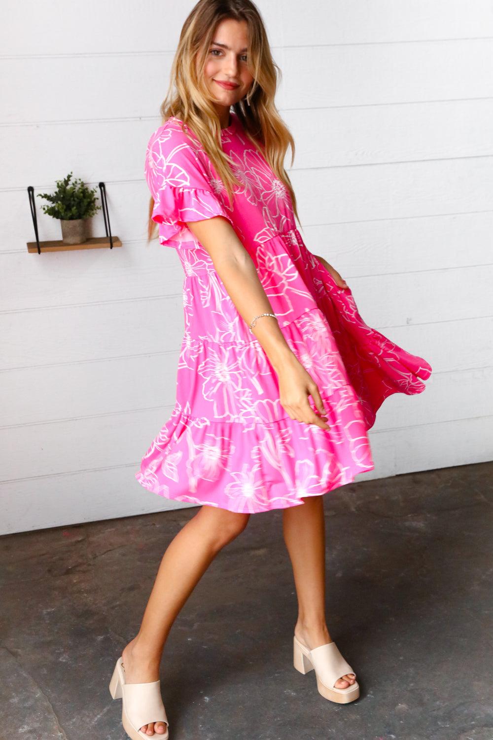 Get Obsessed Floral Babydoll Dress • Fuchsia - Atomic Wildflower