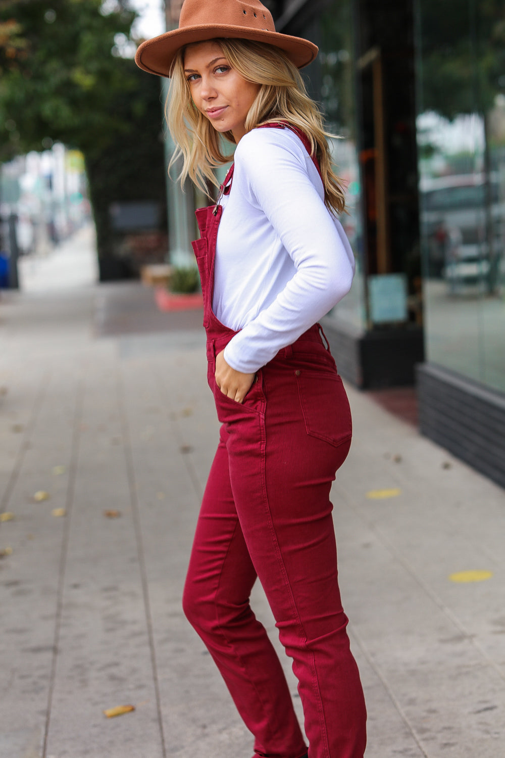 Feeling The Love High Waist Denim Double Cuff Overalls • Scarlet