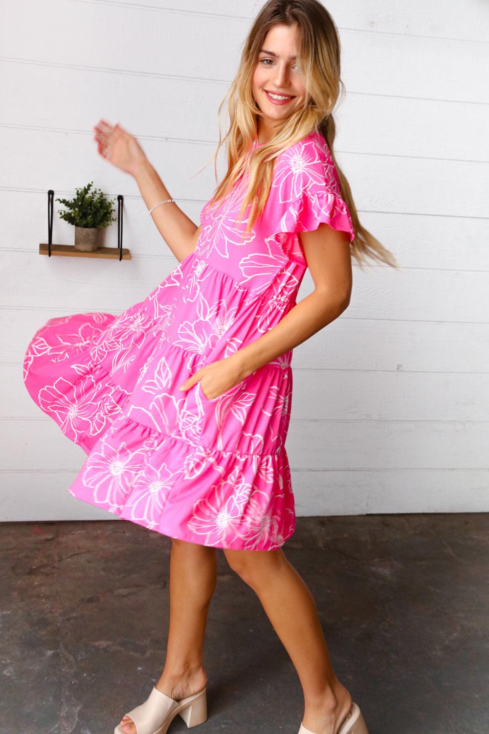 Get Obsessed Floral Babydoll Dress • Fuchsia - Atomic Wildflower