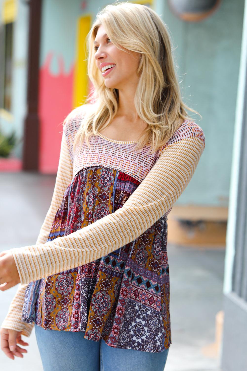 At Ease Patchwork Babydoll Top - Atomic Wildflower