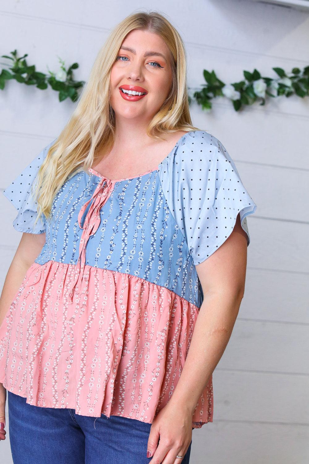 Jodie Mixed Print Babydoll Top