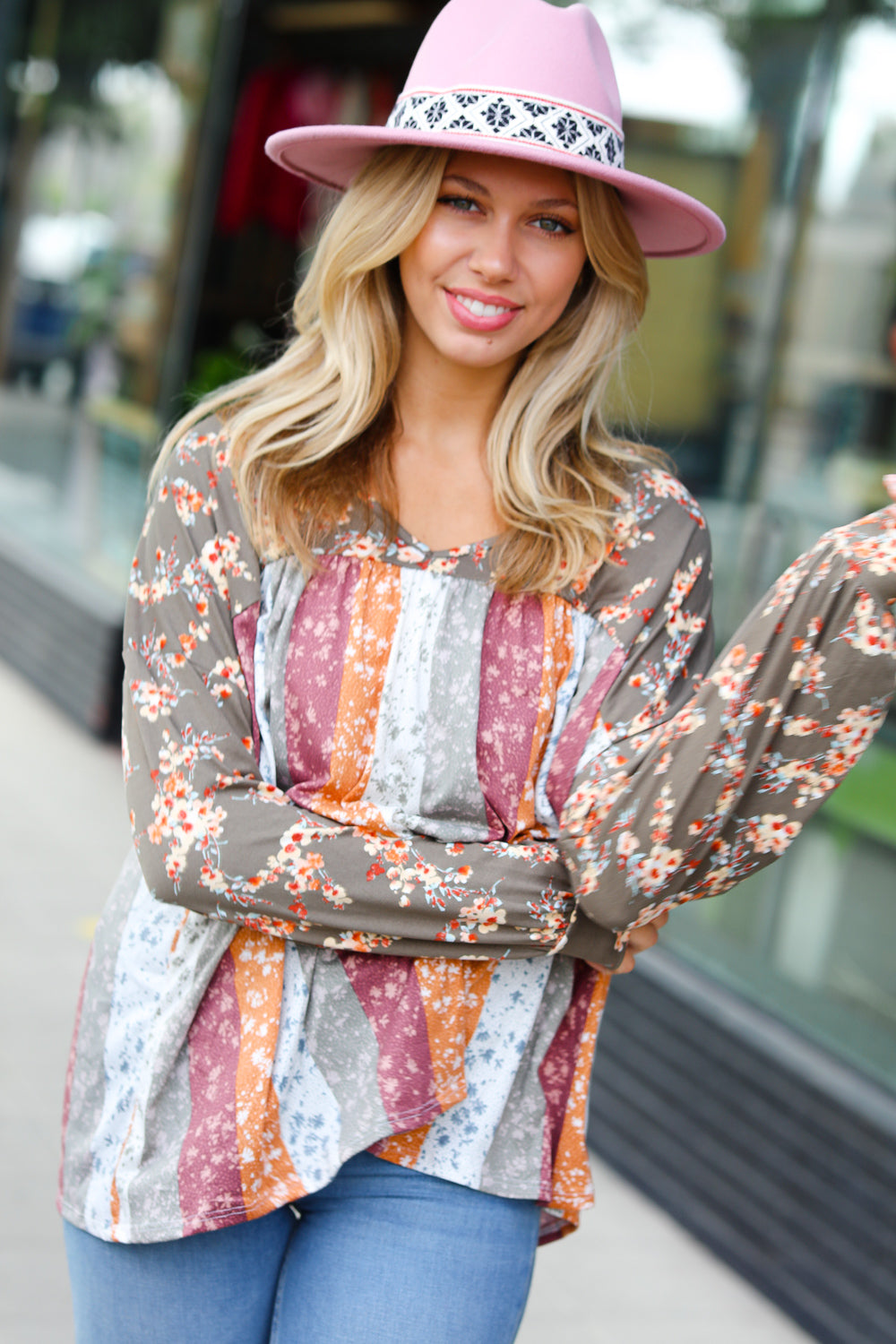 For The Love Of Floral Bubble Sleeve Top