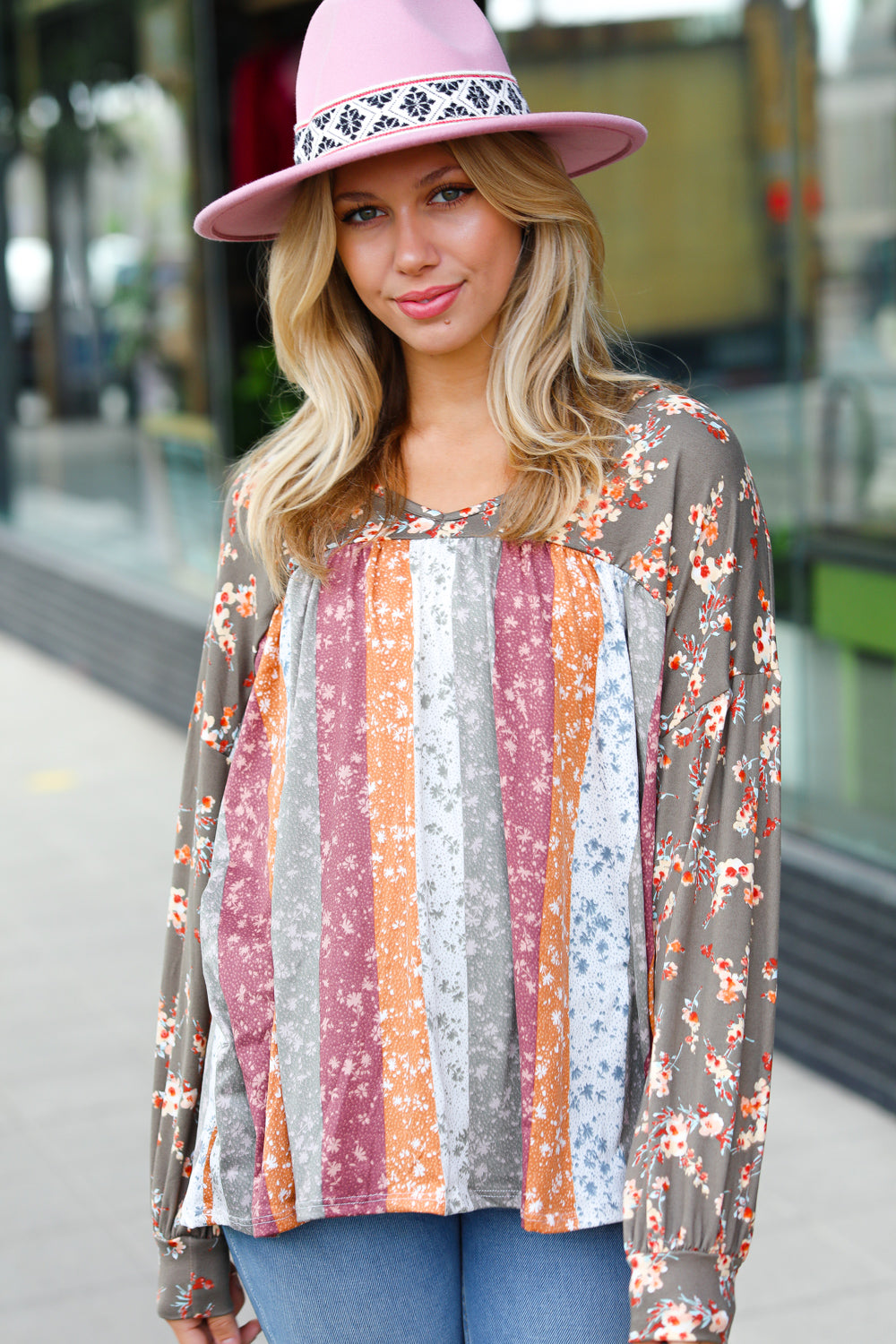 For The Love Of Floral Bubble Sleeve Top
