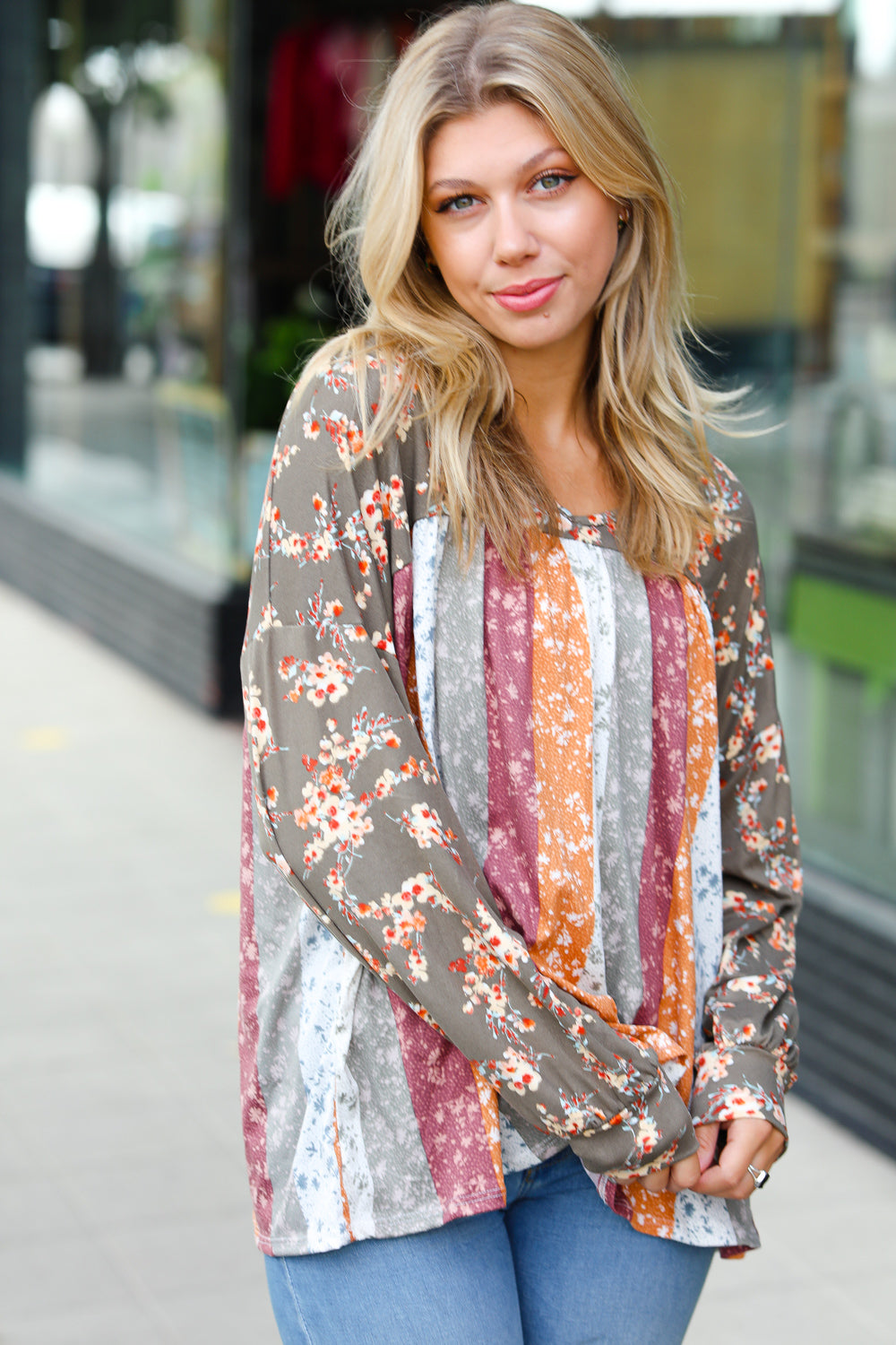 For The Love Of Floral Bubble Sleeve Top
