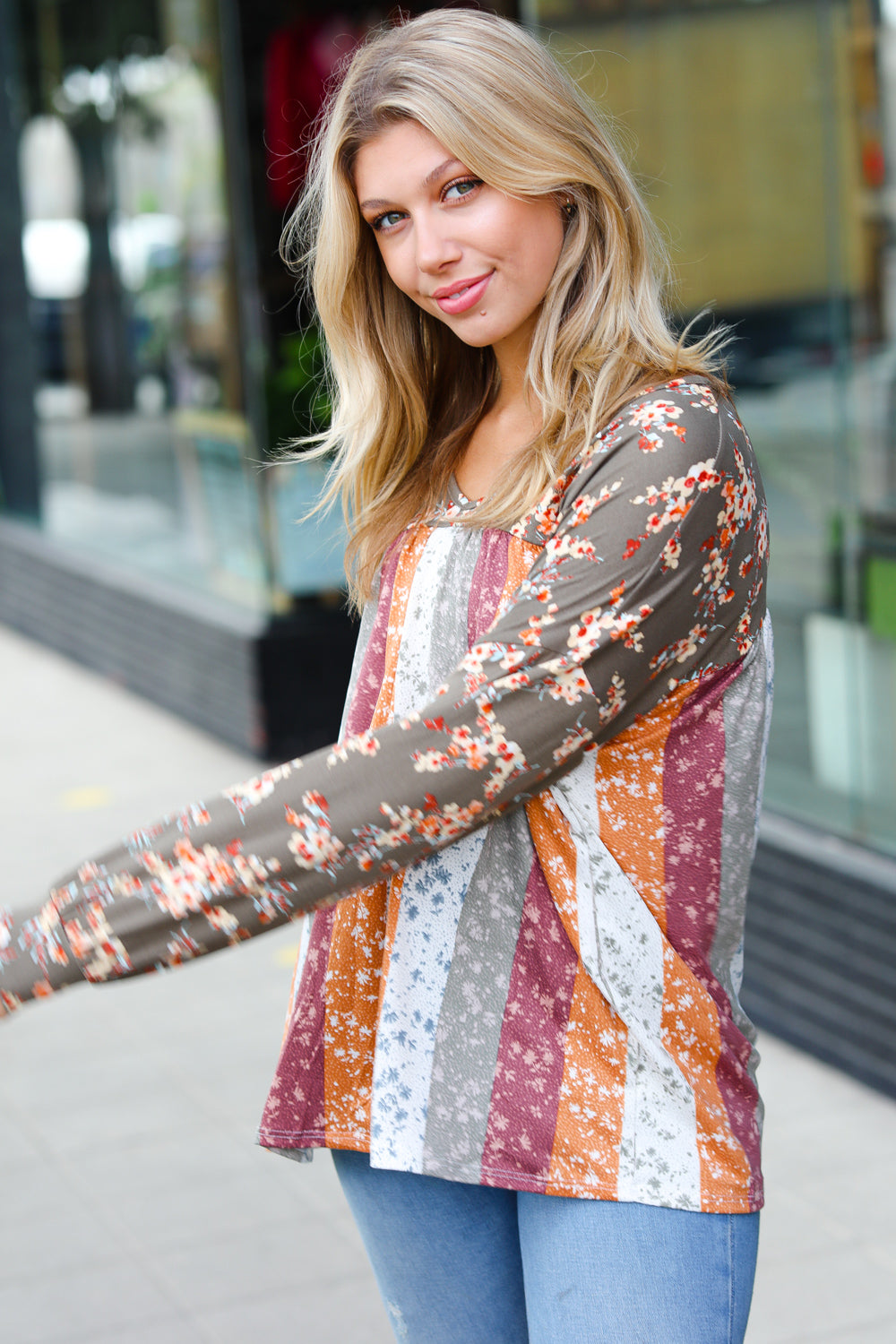 For The Love Of Floral Bubble Sleeve Top