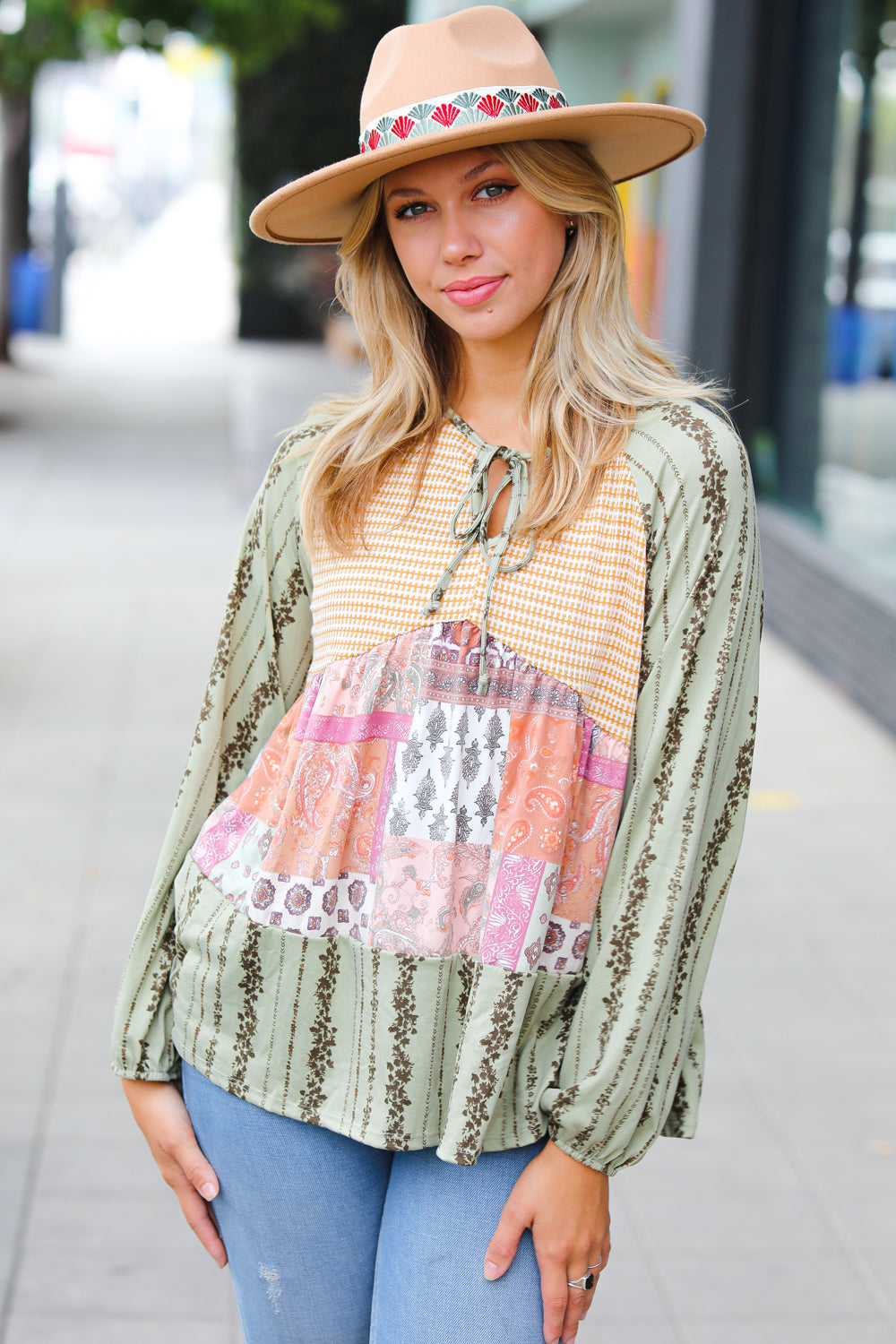 Melody Mixed Print Tiered Babydoll Top