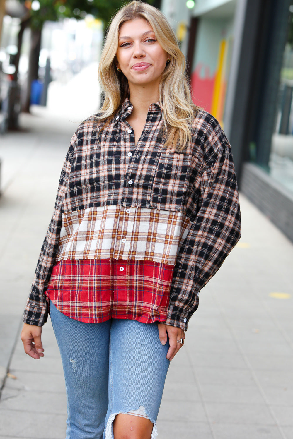 Color Me Plaid Color Block Shacket