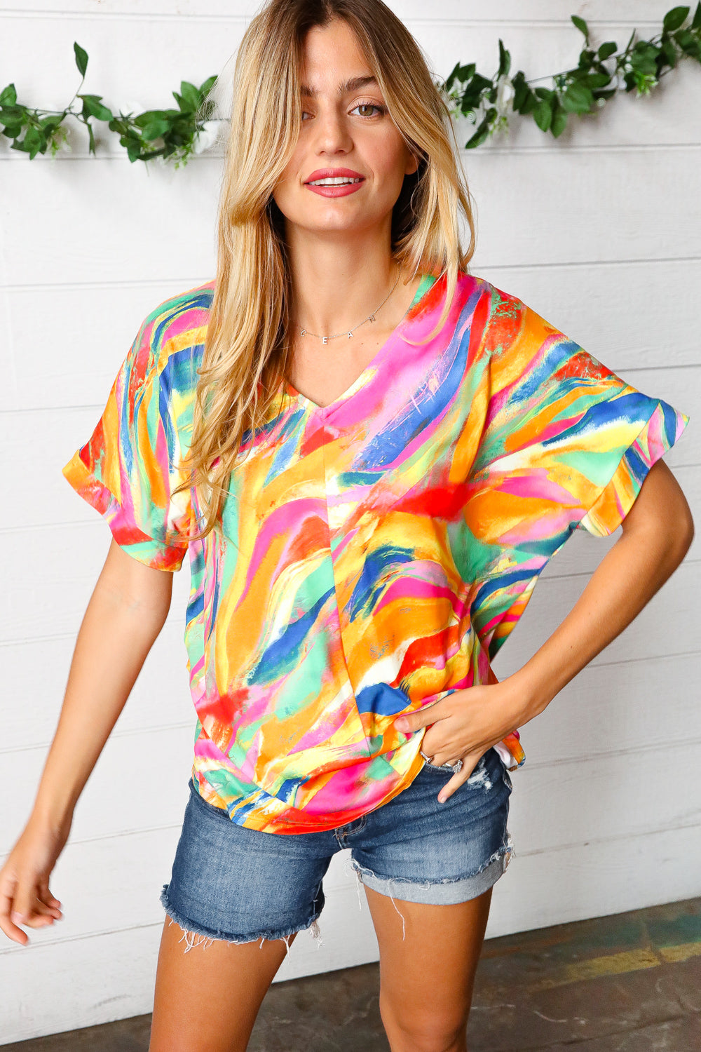 Paint By Numbers V Neck Top