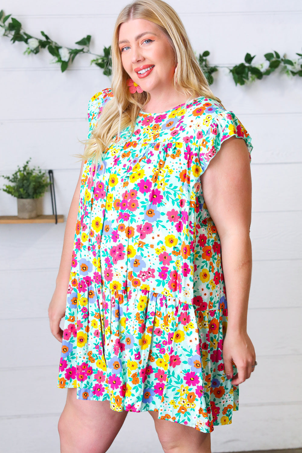 Bethany Floral Print Ruffle Frill Sleeve Dress