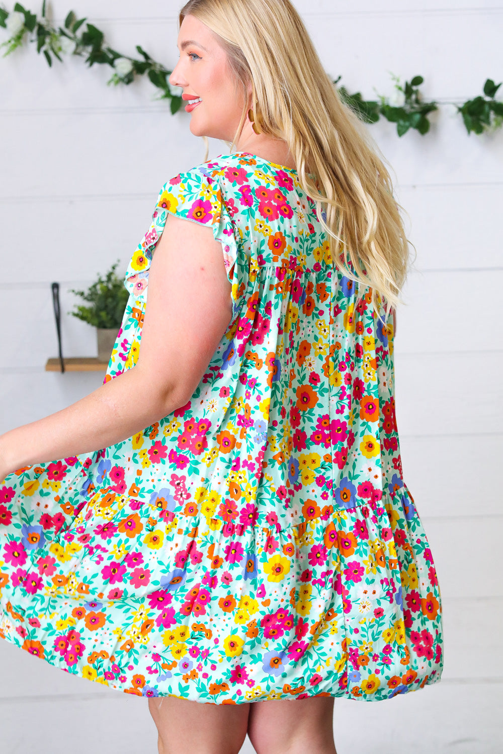 Bethany Floral Print Ruffle Frill Sleeve Dress
