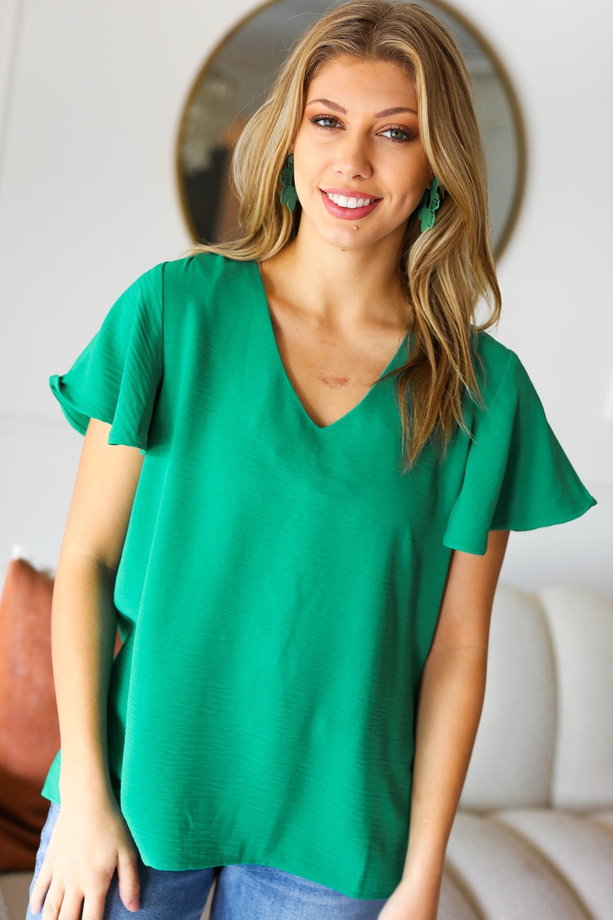 In Your Dreams Flutter Sleeve V Neck Top