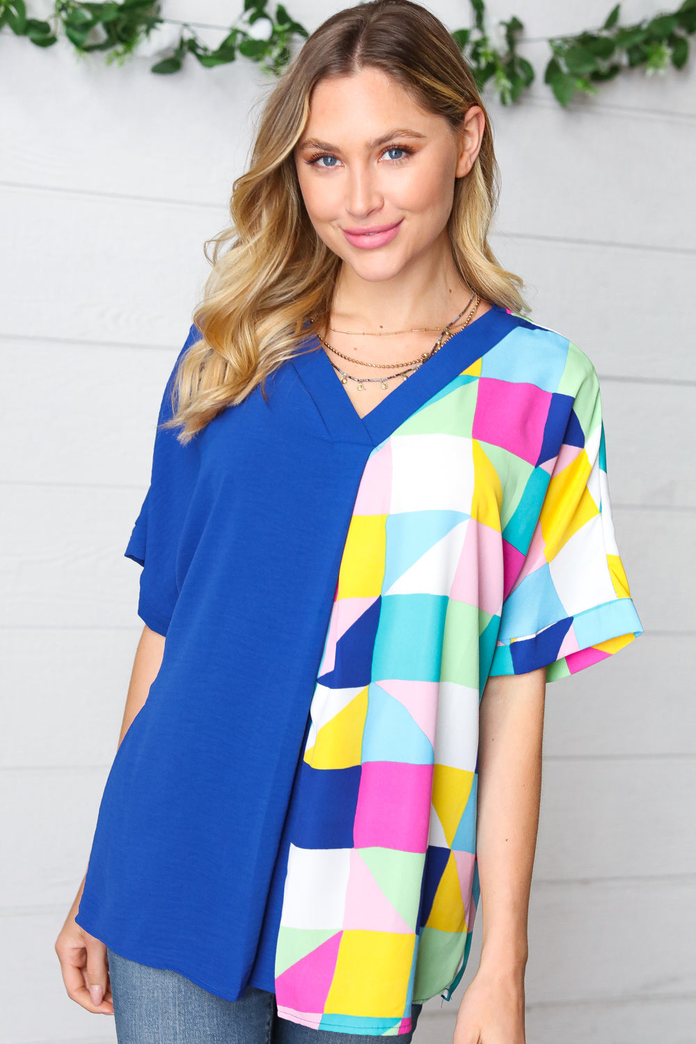 To The Sky Geometric Print Dolman Top