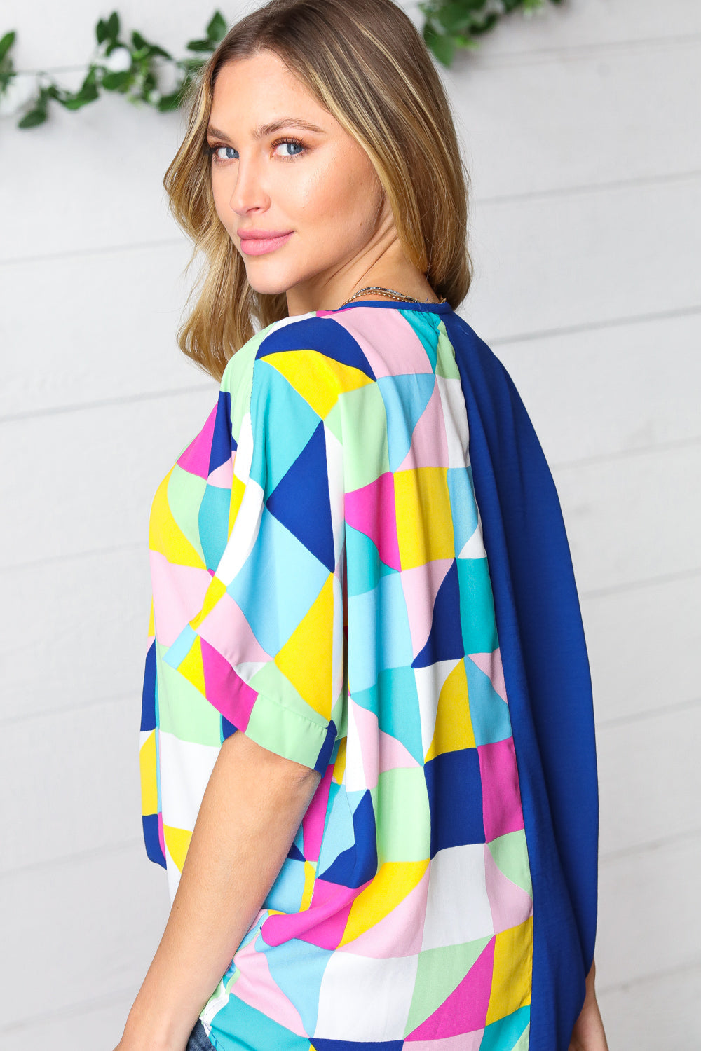 To The Sky Geometric Print Dolman Top