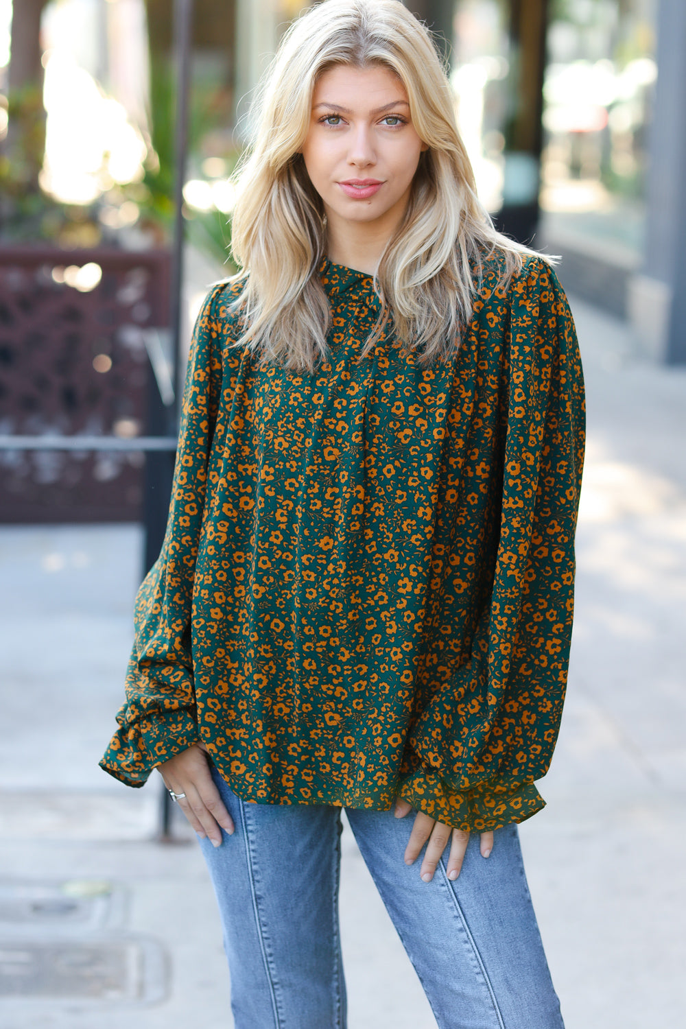 Sweet But Sassy Ditzy Floral Frill Neck Top