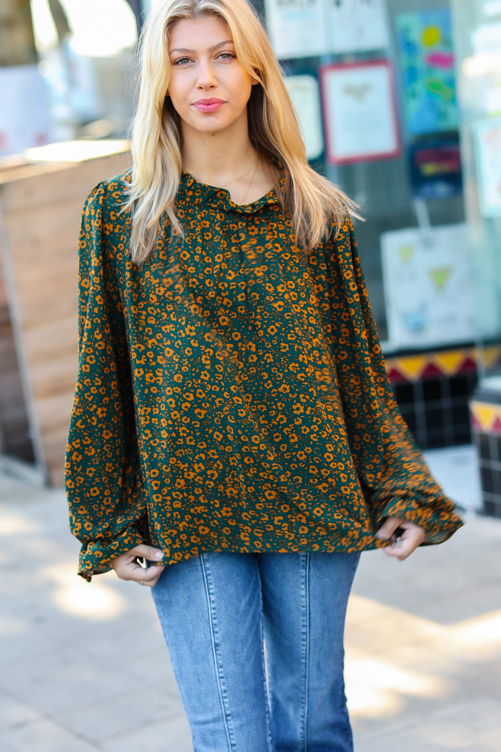 Sweet But Sassy Ditzy Floral Frill Neck Top