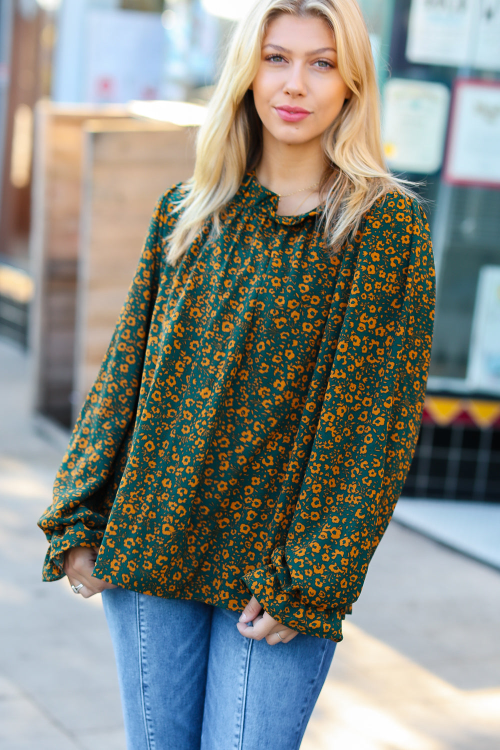 Sweet But Sassy Ditzy Floral Frill Neck Top