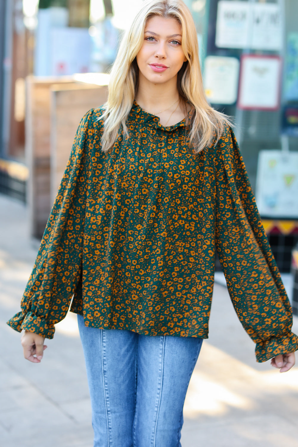 Sweet But Sassy Ditzy Floral Frill Neck Top