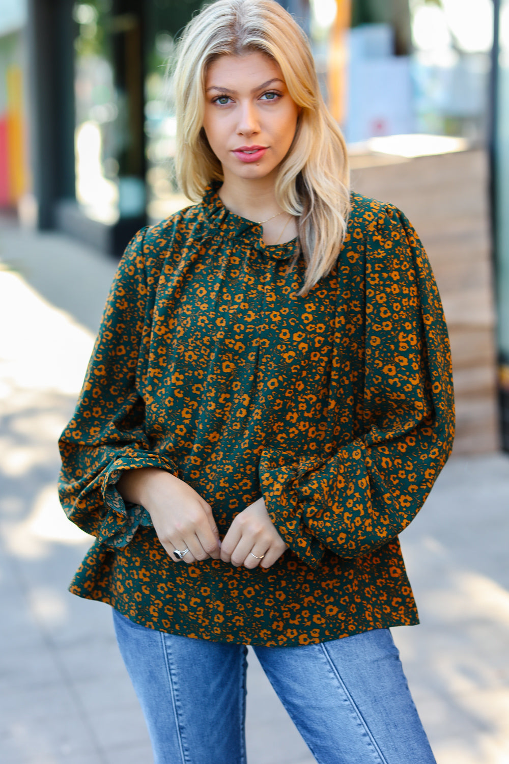Sweet But Sassy Ditzy Floral Frill Neck Top