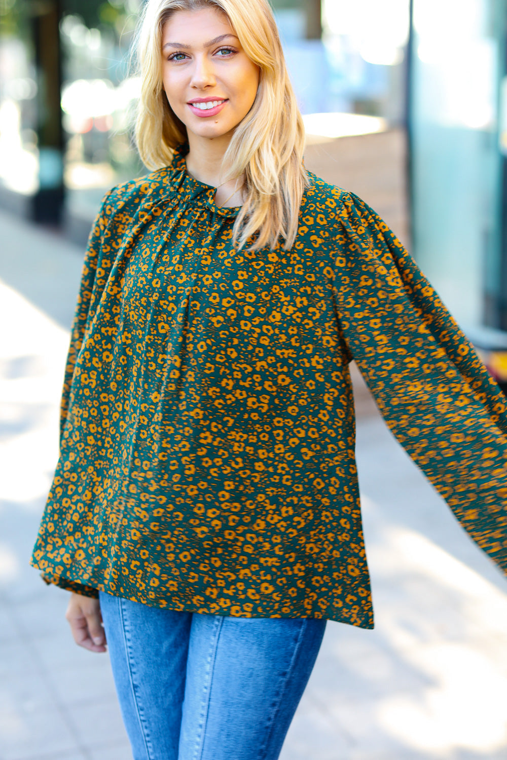 Sweet But Sassy Ditzy Floral Frill Neck Top